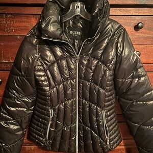 GUESS Women's Shiny Black Puffer Jacket